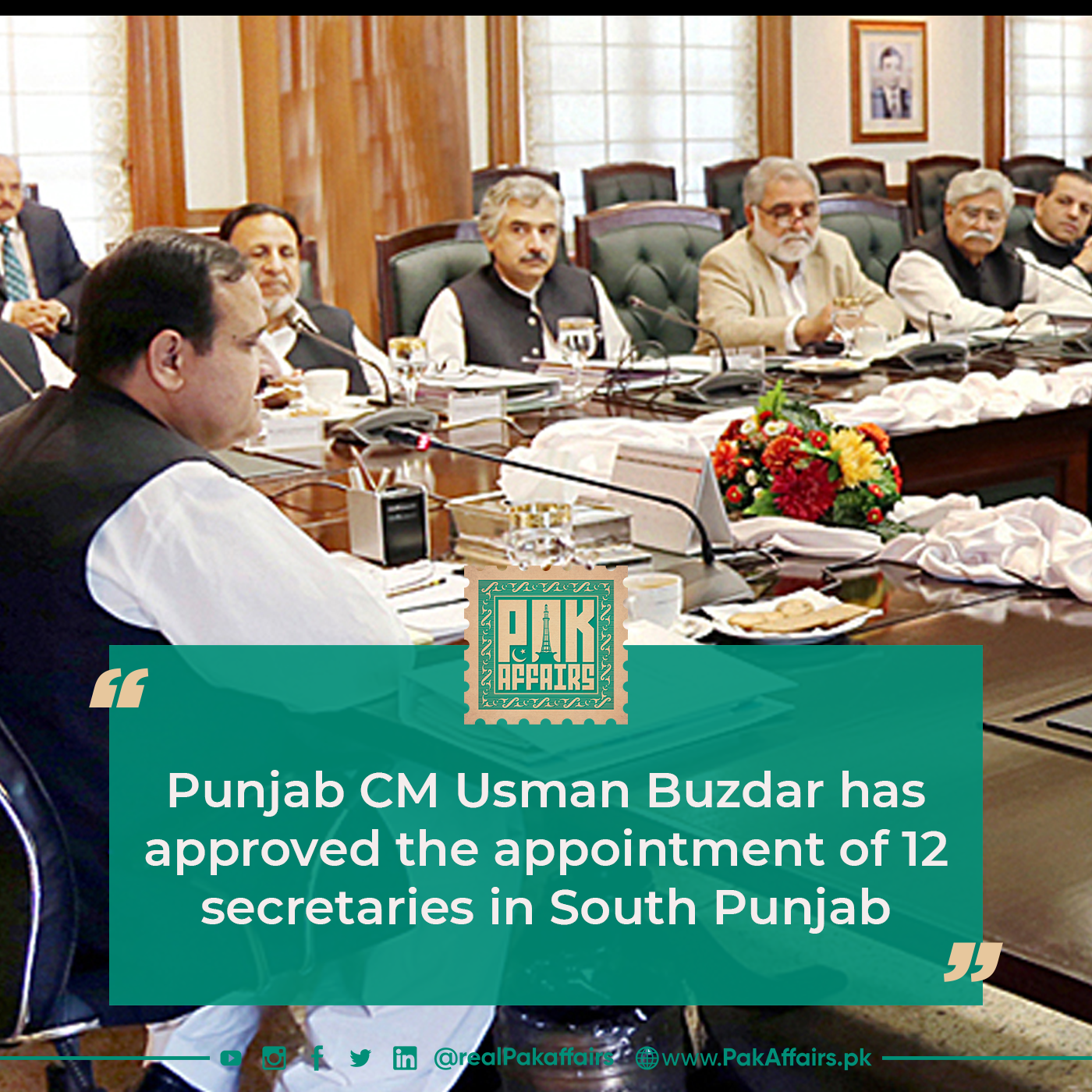 Punjab CM Usman Buzdar has approved the appointment of 12 secretaries in South Punjab