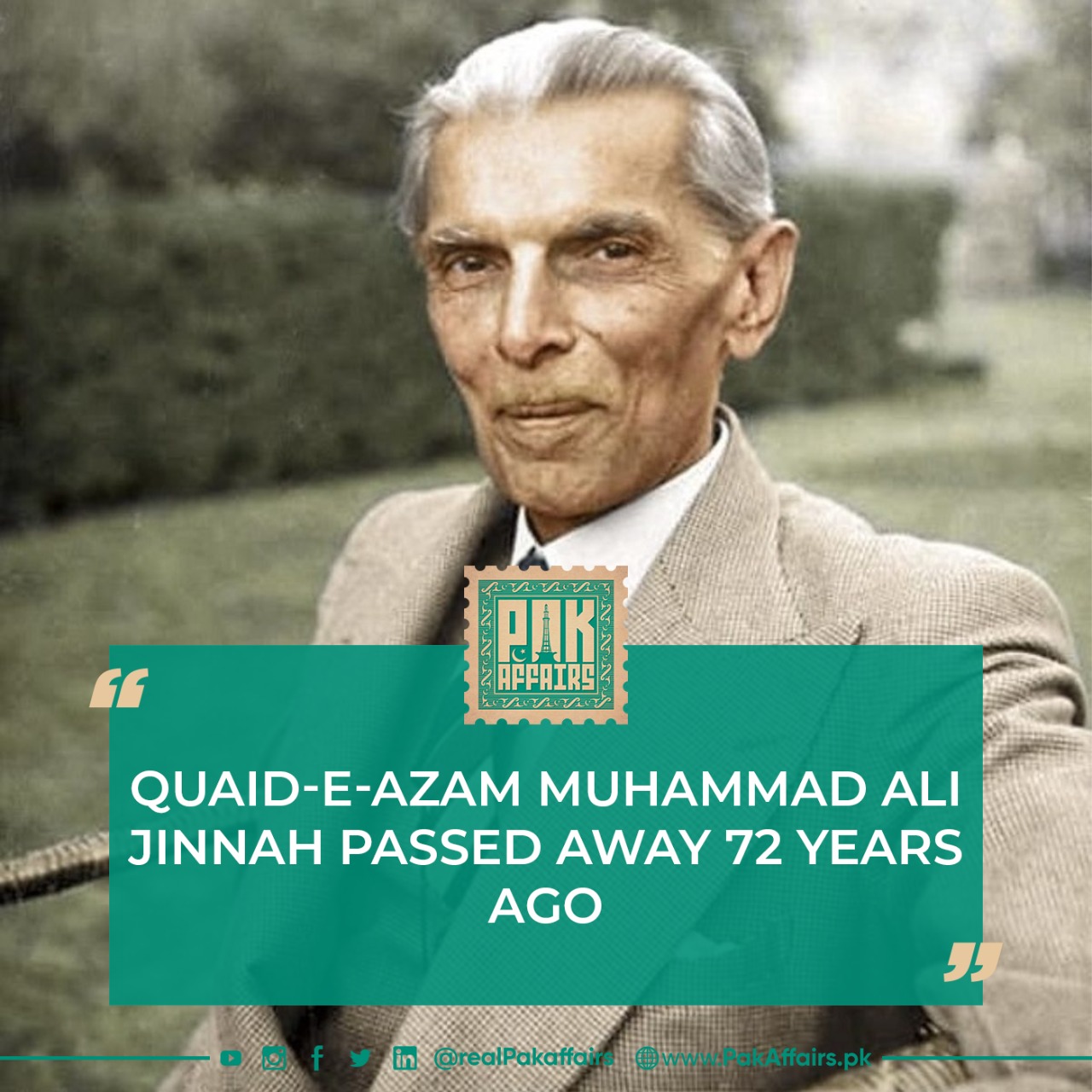 Quaid-e-Azam Muhammad Ali Jinnah passed away 72 years ago.