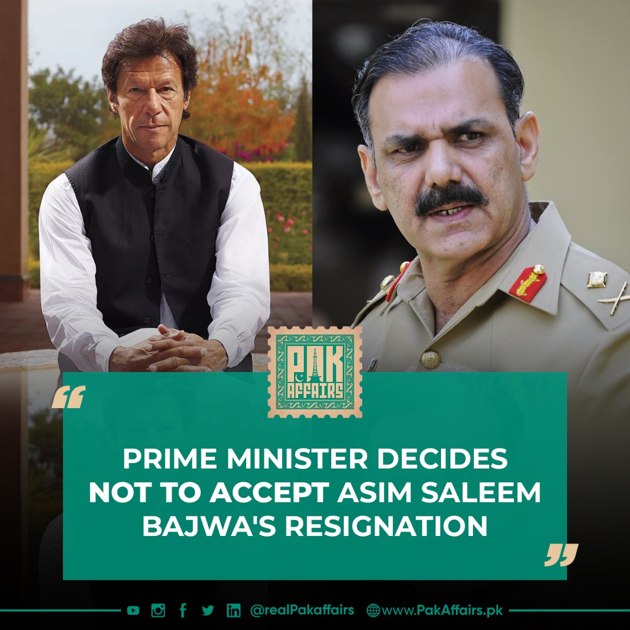 Prime Minister decides not to accept Asim Saleem Bajwa's resignation