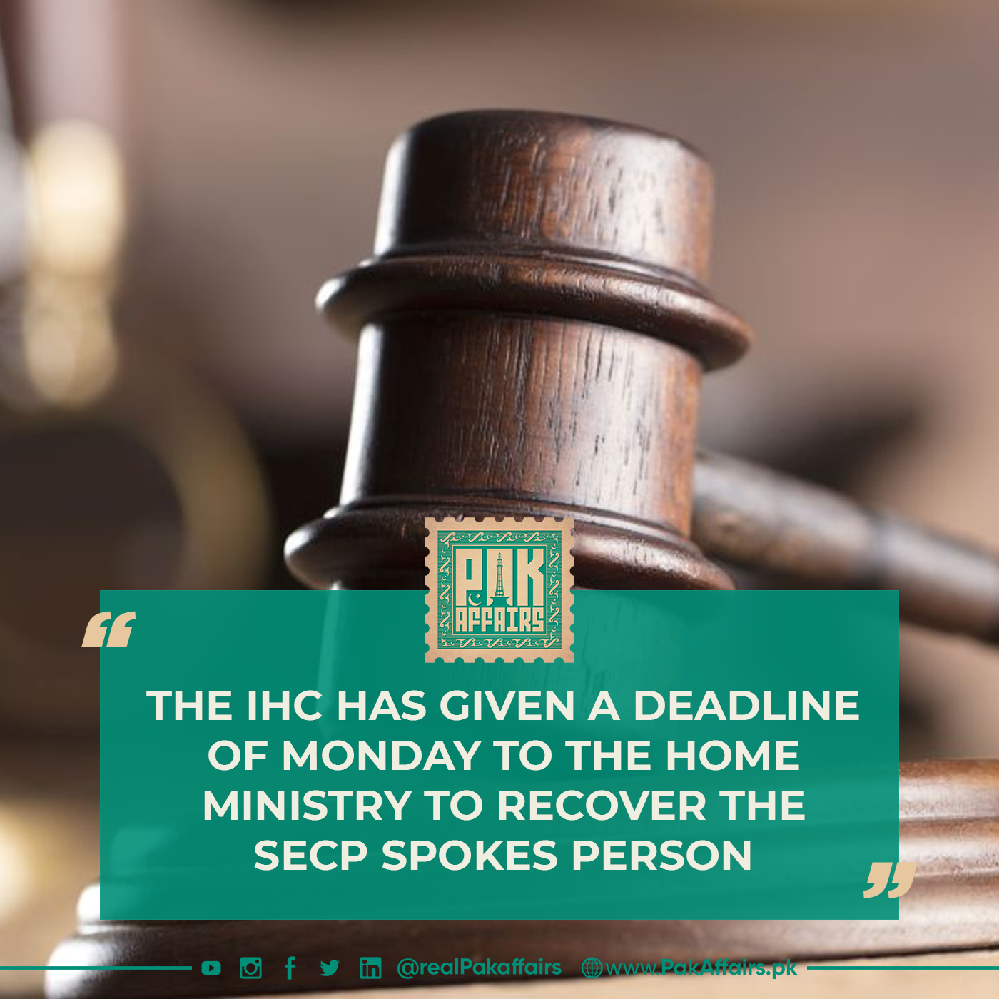 The IHC has given a deadline of Monday to the Home Ministry to recover the SECP spokes person