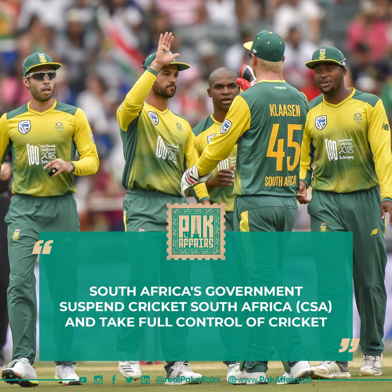 South Africa's government suspend Cricket South Africa (CSA) and take full control of cricket.