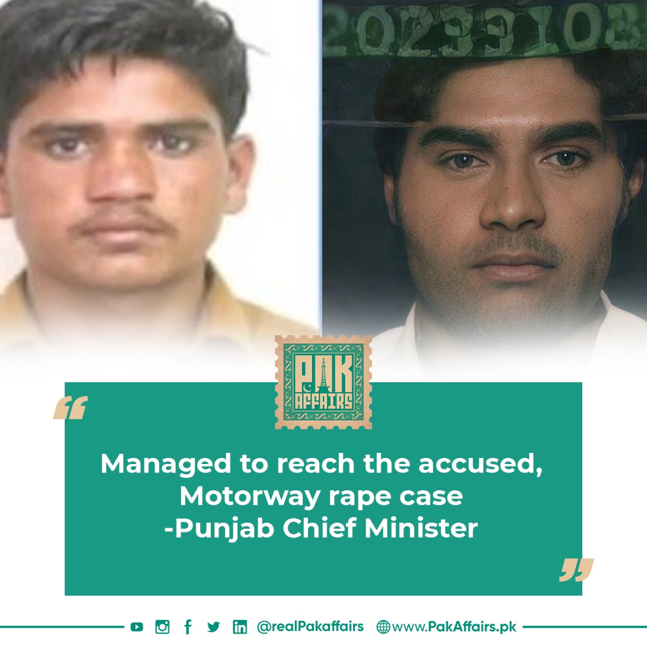 Managed to reach the accused, Motorway rape case: Punjab Chief Minister.