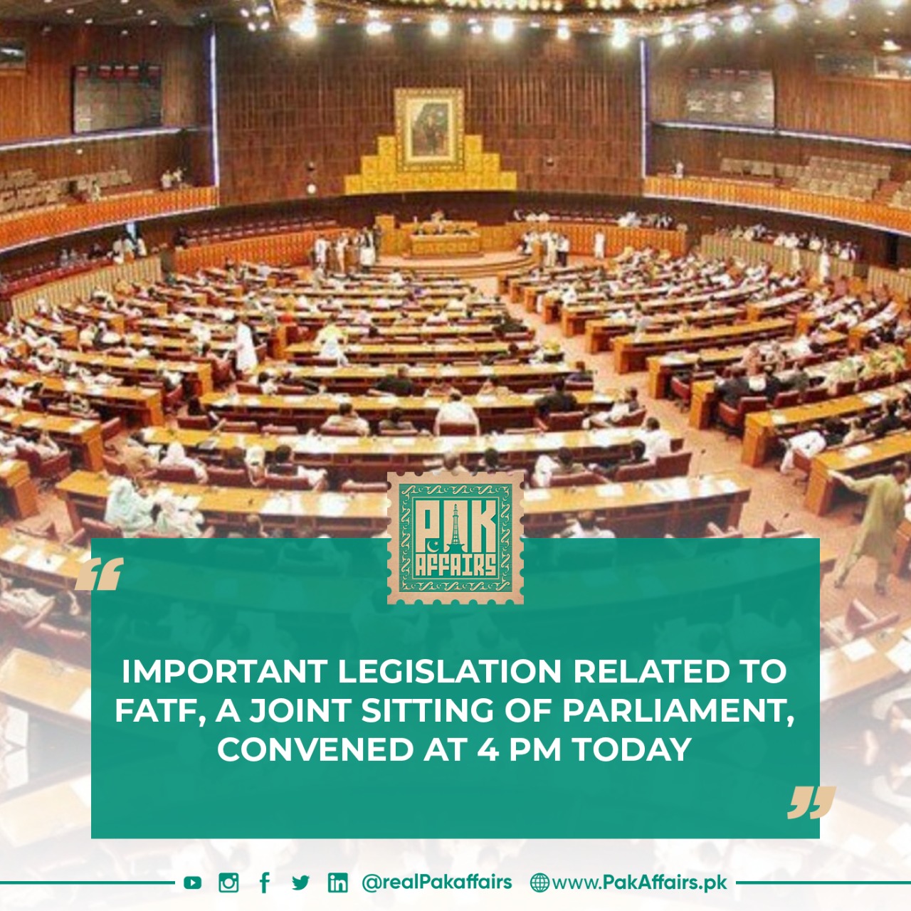 Important legislation related to FATF, a joint sitting of Parliament, convened at 4 pm today.