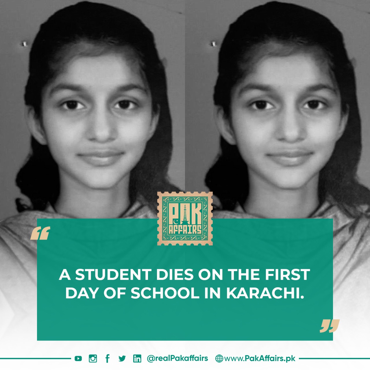A student dies on the first day of school in Karachi.