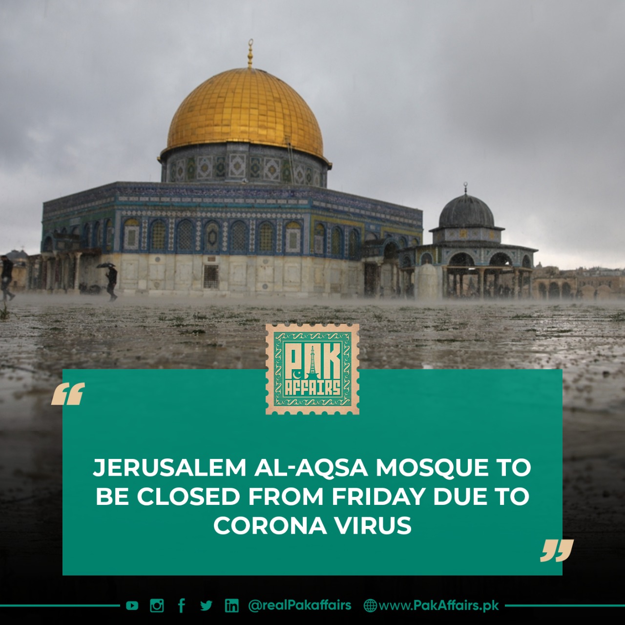Jerusalem Al-Aqsa mosque to be closed from Friday due to Coronavirus