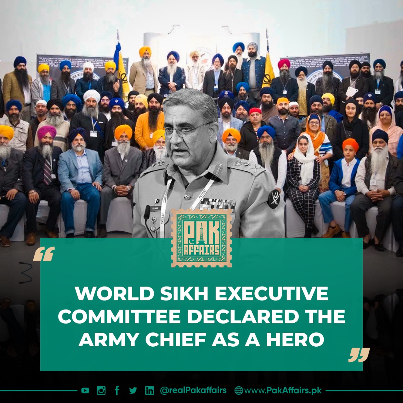 On Baba Guru Nanak's death anniversary, the Sikh Executive Committee declared the Army Chief a hero
