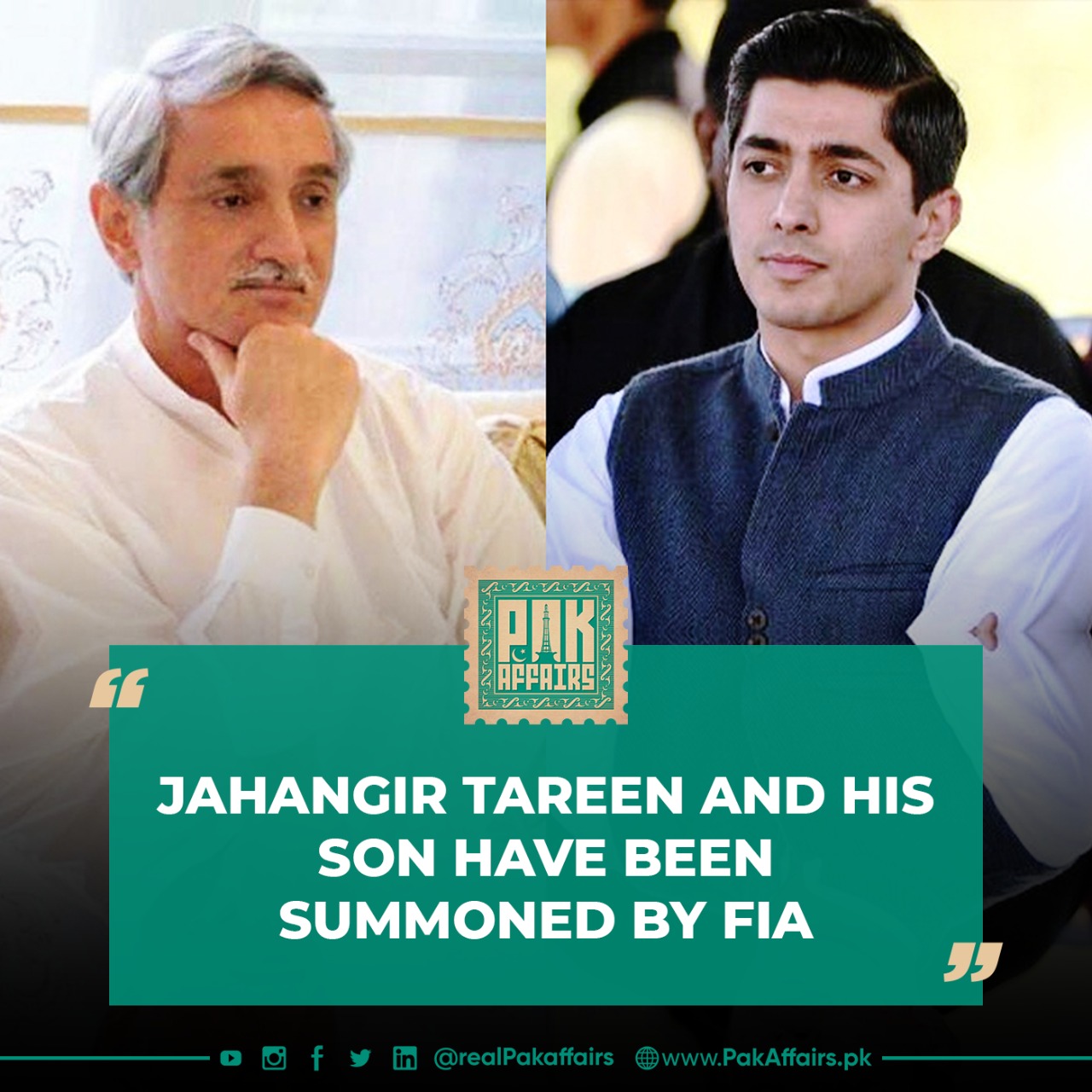 Jahangir Tareen and his son have been Summoned by FIA