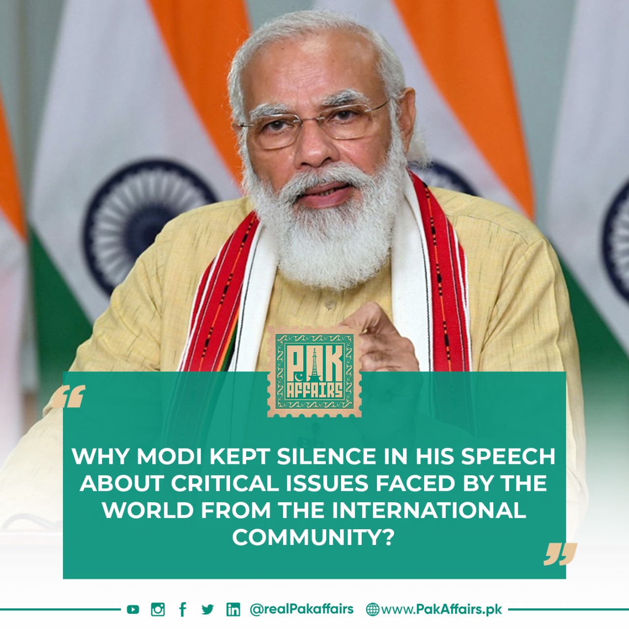 Why Modi Kept silence in his speech about critical issues faced by the world from the international community?