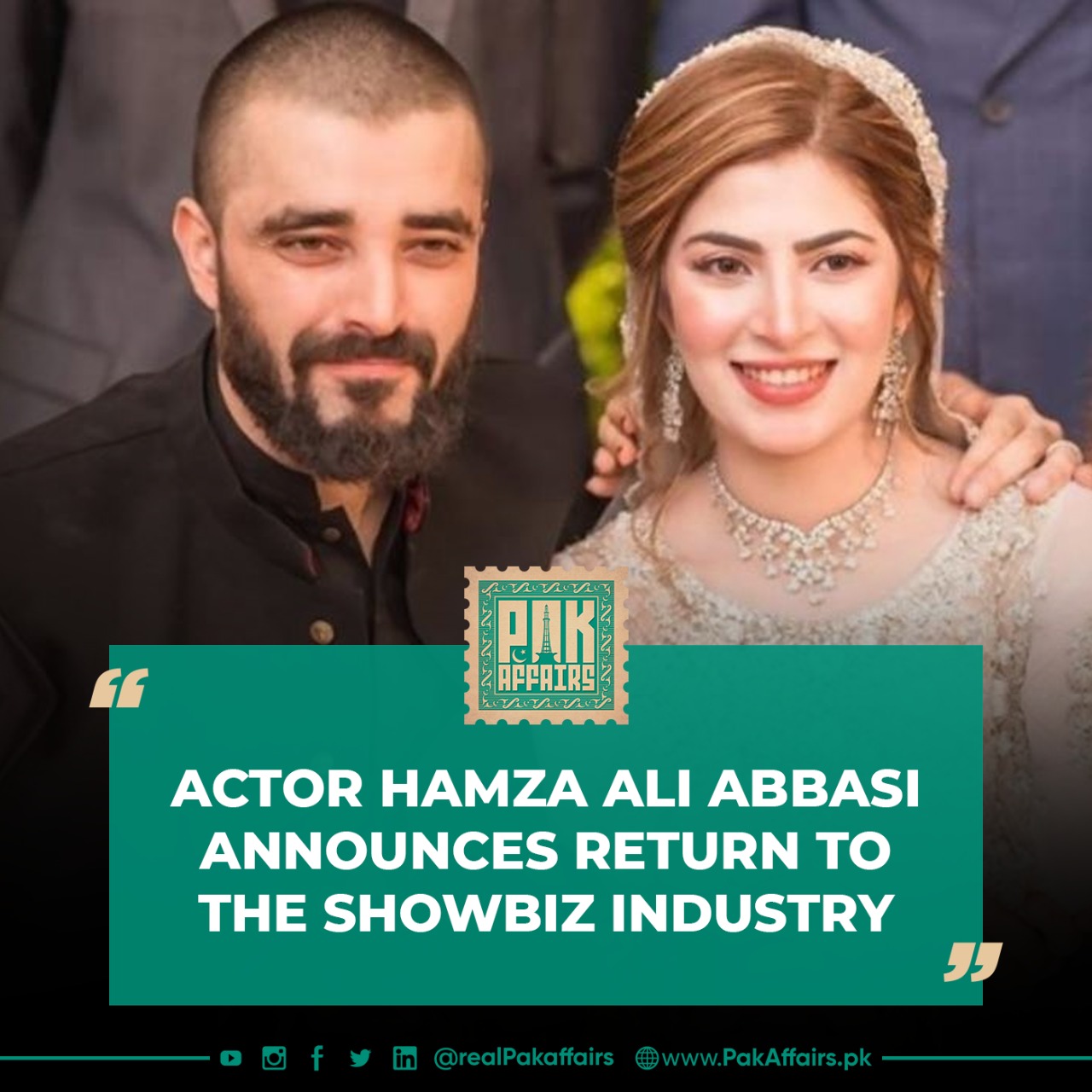 Actor Hamza Ali Abbasi announces return to the showbiz industry.
