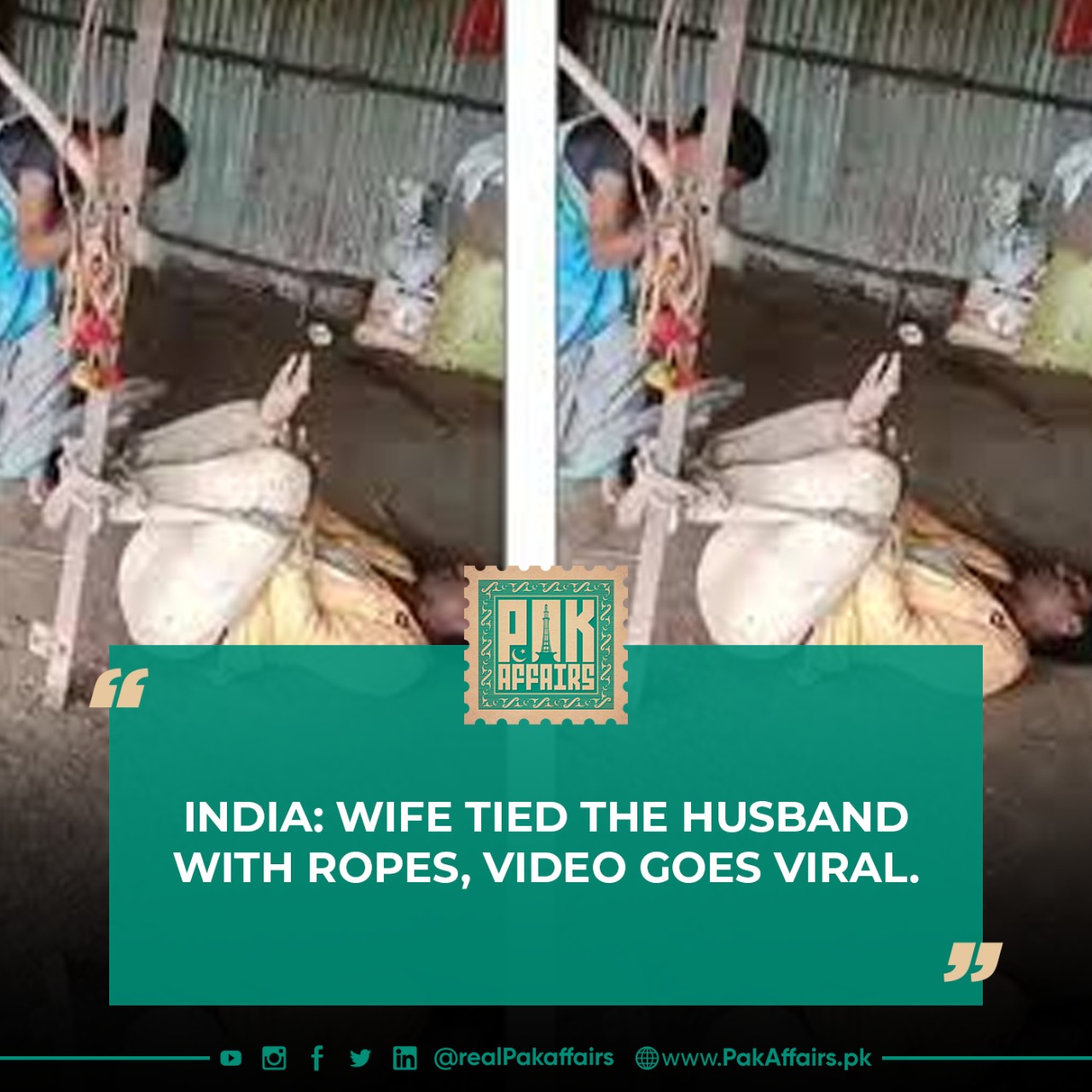 India: Wife tied the husband with ropes, video goes viral.