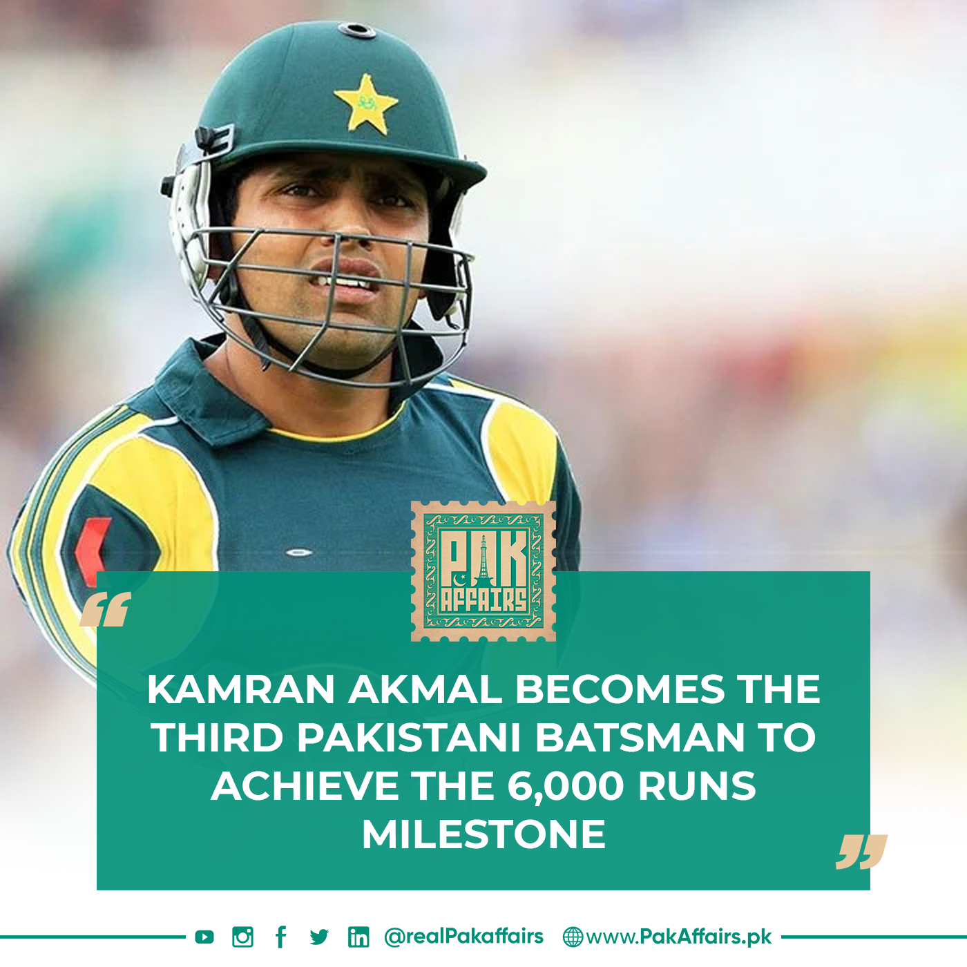 Kamran Akmal becomes the third Pakistani batsman to achieve the 6000 runs milestone