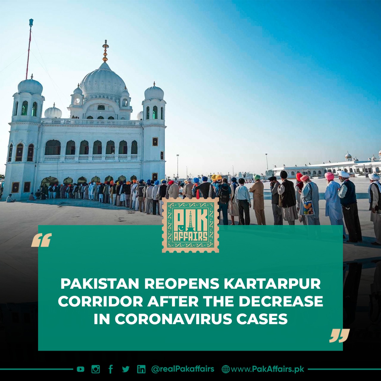 Pakistan reopens KartarPur corridor after the decrease in coronavirus cases