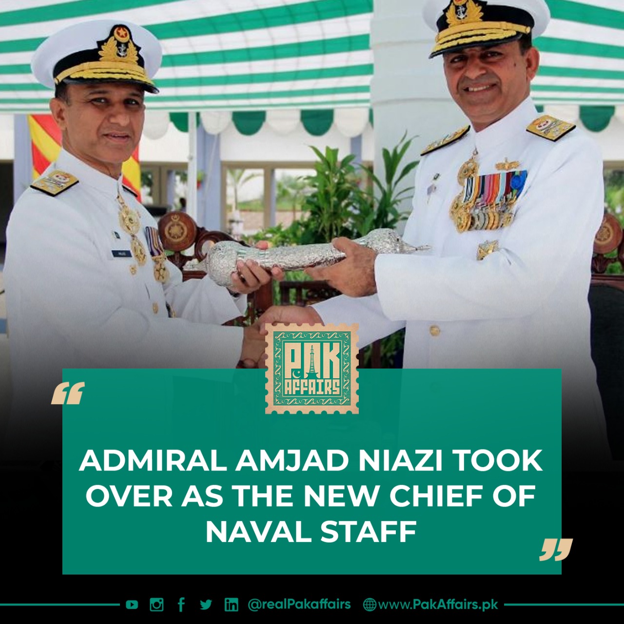 Admiral Amjad Niazi took over as the new Chief of Naval Staff