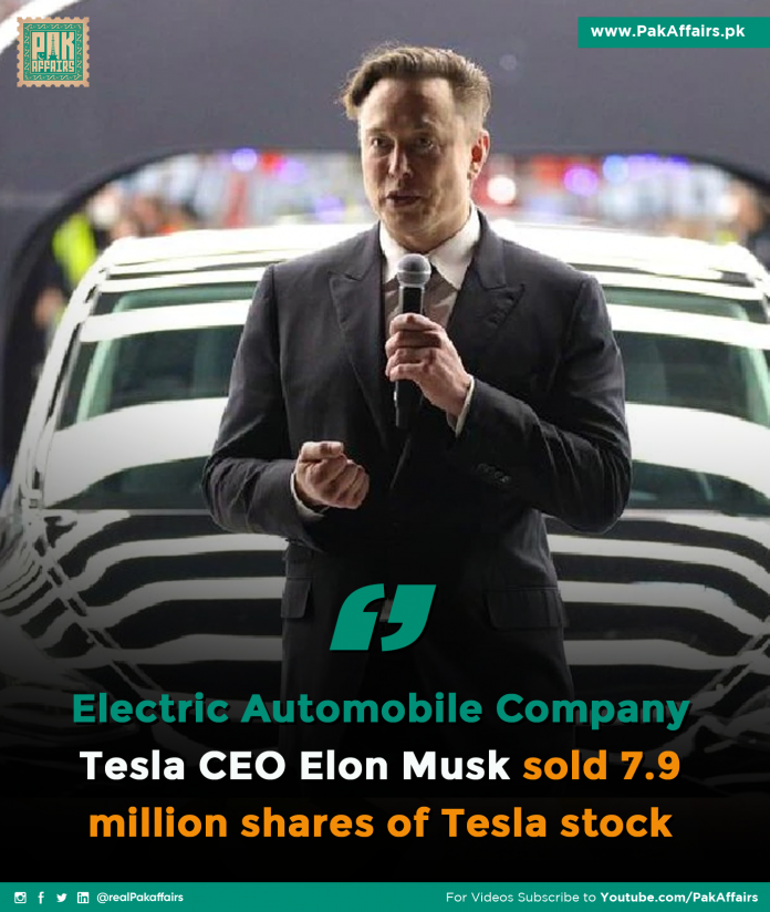 Electric Automobile Company Tesla CEO Elon Musk sold 7.9 million shares of Tesla stock