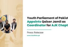 Youth Parliament of Pakistan Appoints Qaiser Jamil as Coordinator for AJK Chapter Youth Parliament of Pakistan Appoints Qaiser Jamil as Coordinator for AJK Chapter